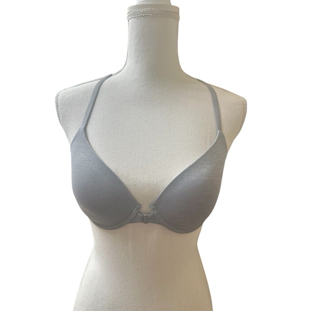 Victoria's Secret 32D Gray Racerback Semi Demi Underwire Bra Front Closure Pads